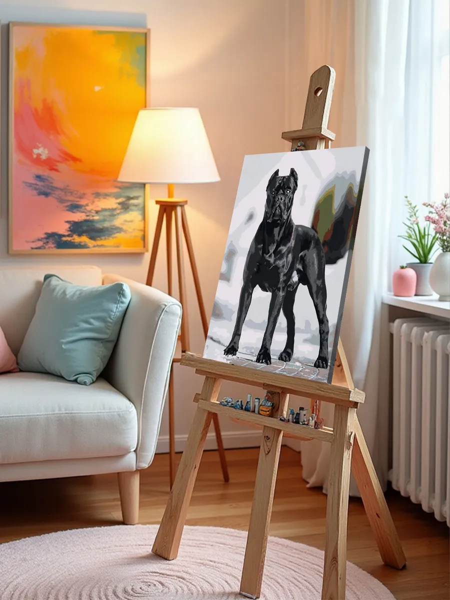 Картина по номерам «Собака Кане корсо черная, зима 40x50» — картинка 9