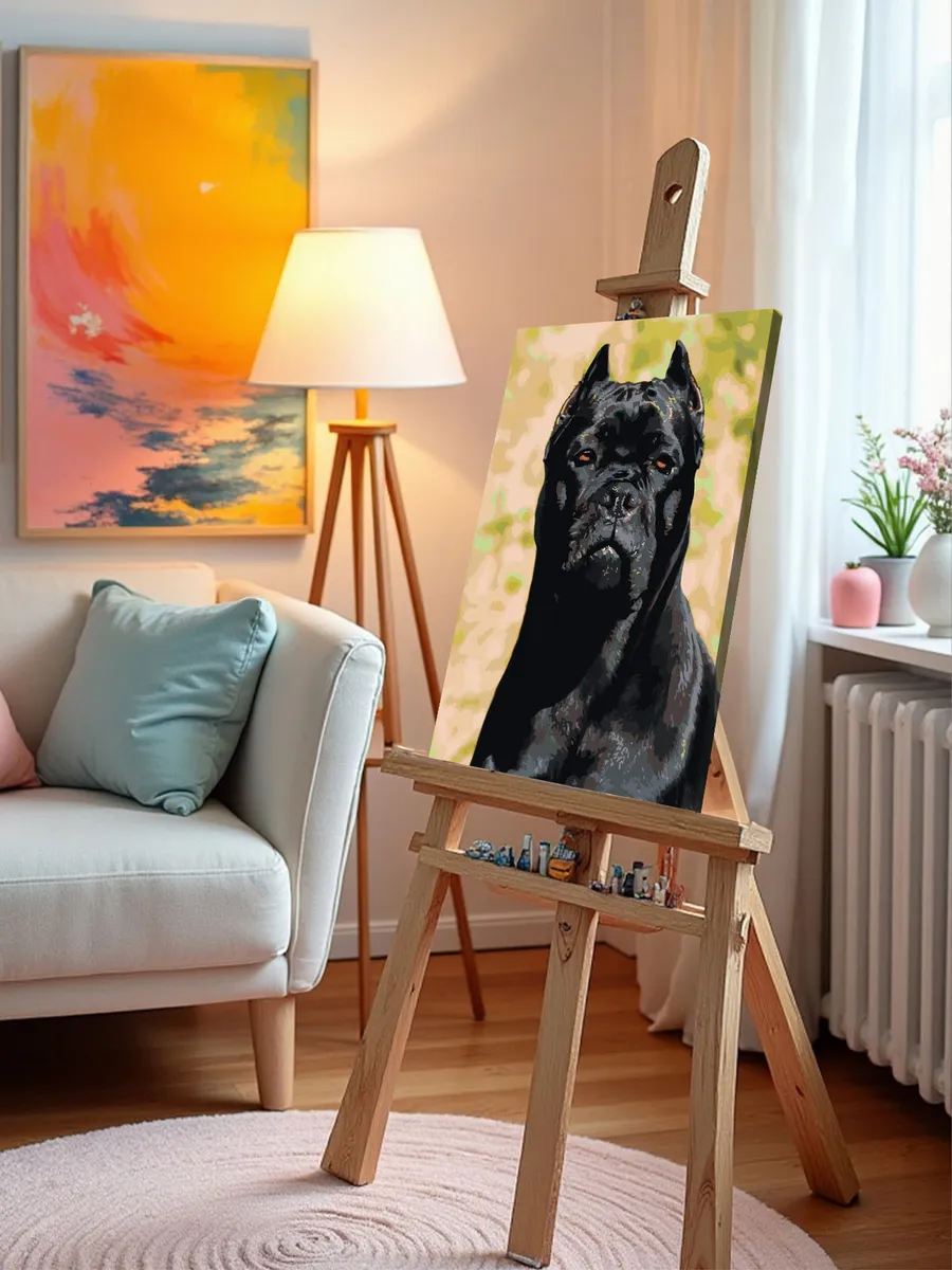 Картина по номерам «Собака Кане корсо черная, осень 40x50» — картинка 9