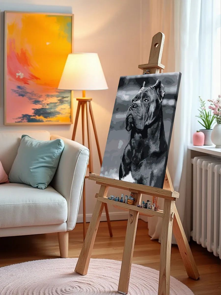 Картина по номерам «Собака Кане корсо чернобелая чб 40x50» — картинка 9