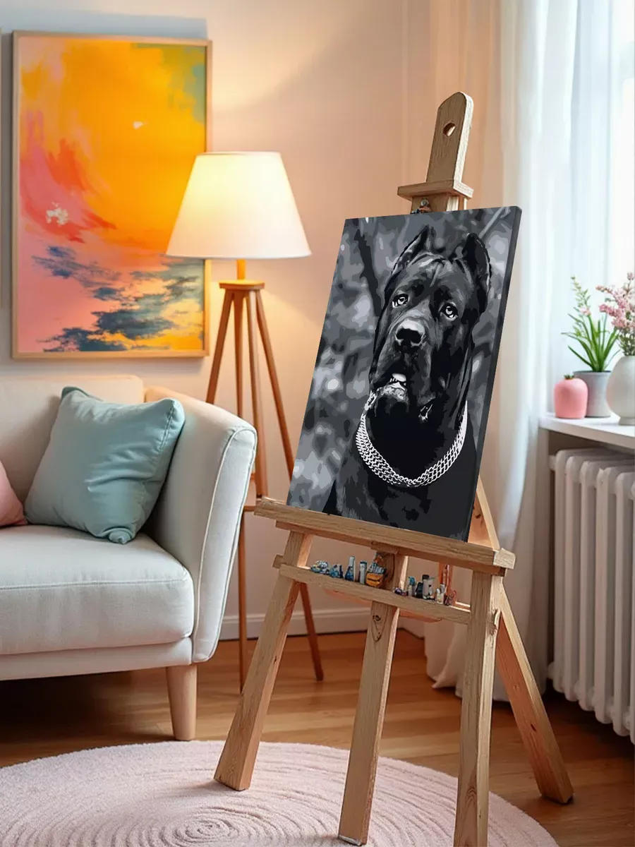 Картина по номерам «Собака Кане корсо чернобелая чб 40x50» — картинка 9
