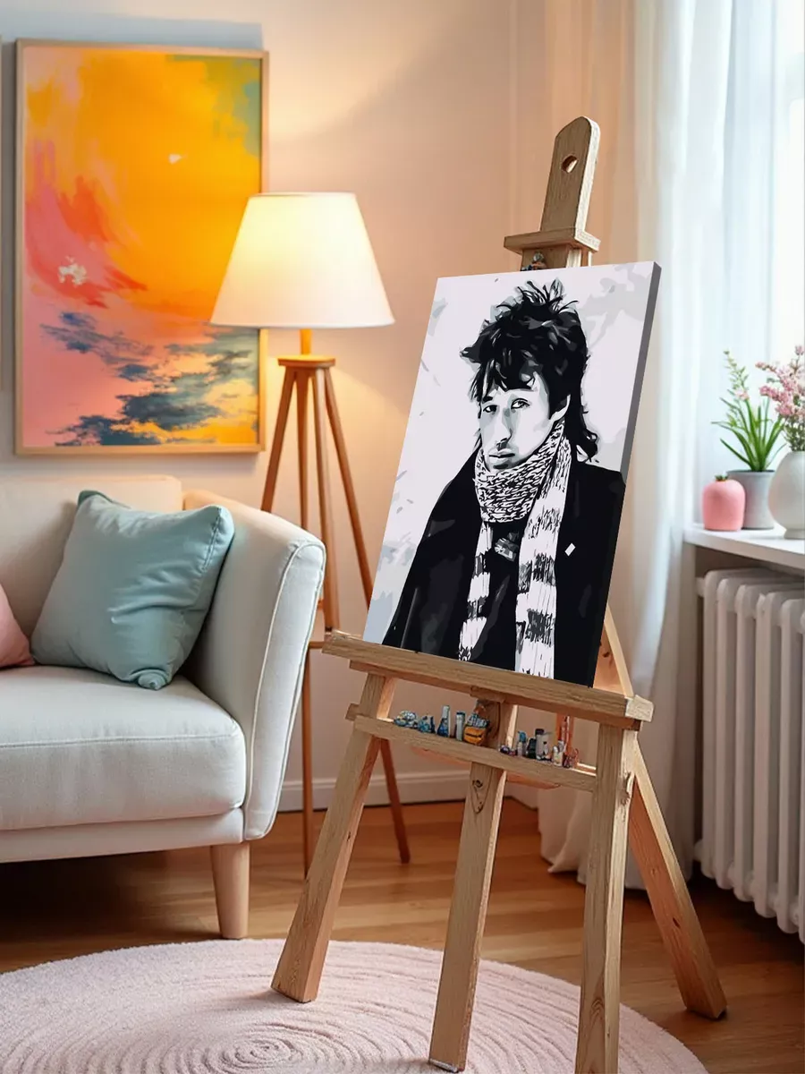 Картина по номерам «Группа Кино: Виктор Цой портрет чб» — картинка 10