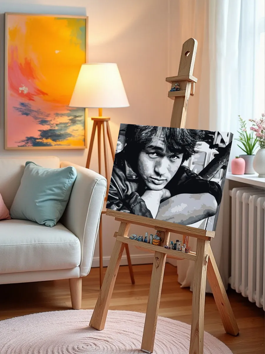 Картина по номерам «Группа Кино: Виктор Цой портрет чб» — картинка 9