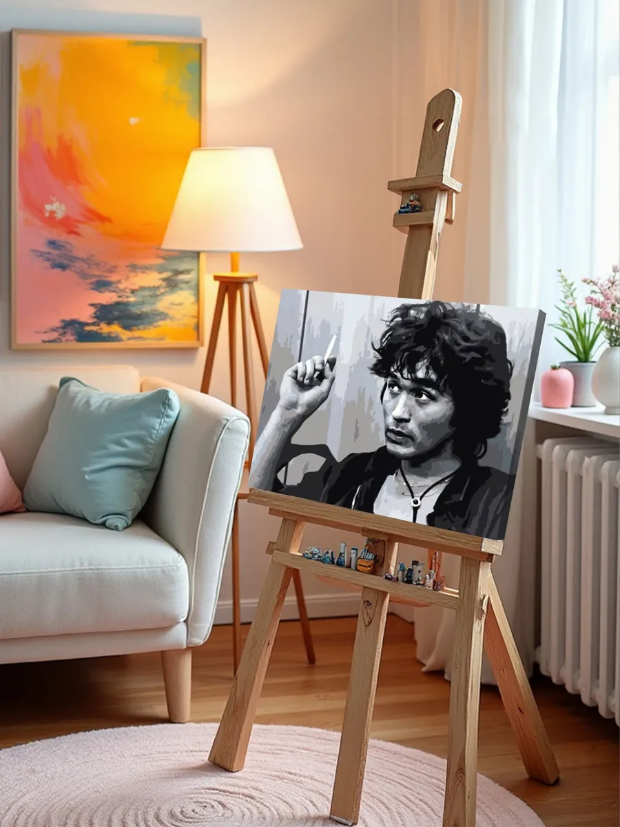 Картина по номерам «Группа Кино: Виктор Цой портрет чб» — картинка 9