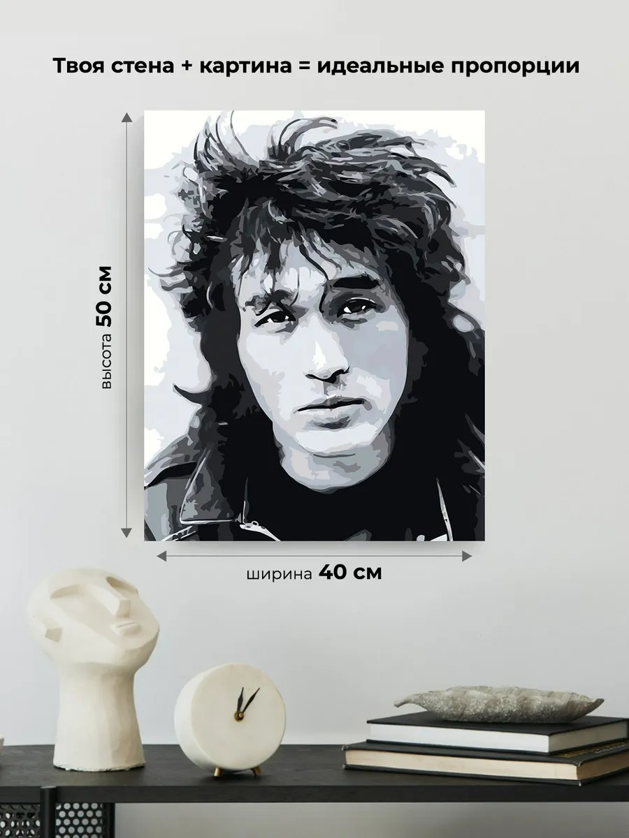 Картина по номерам «Группа Кино: Виктор Цой портрет чб» — картинка 3