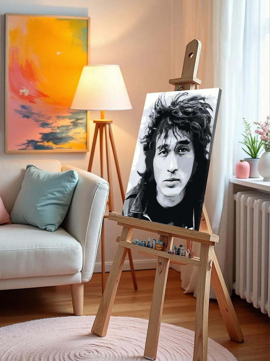 Картина по номерам «Группа Кино: Виктор Цой портрет чб» — картинка 9