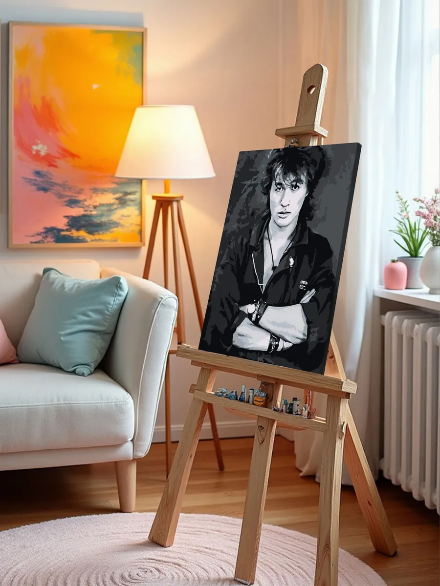 Картина по номерам «Группа Кино: Виктор Цой портрет чб» — картинка 9