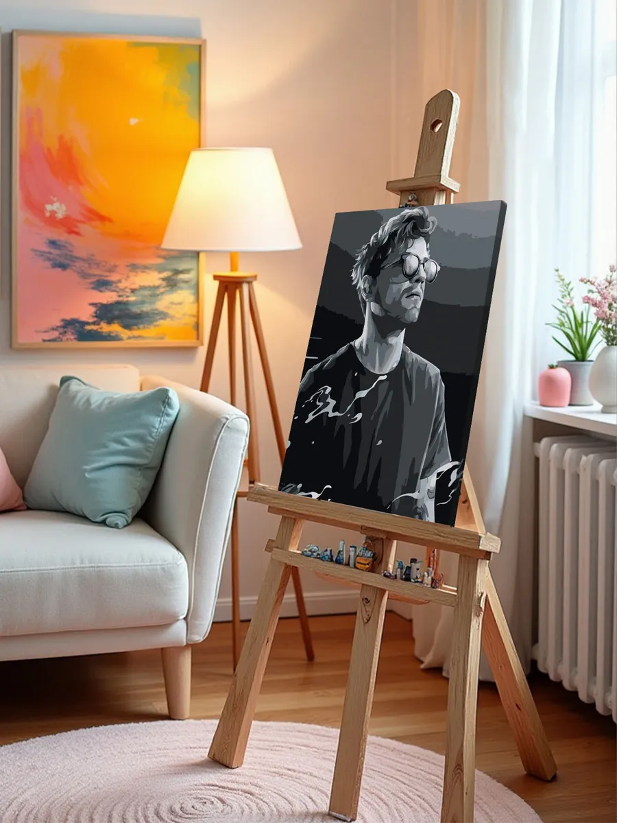 Картина по номерам «Рэпер ЛСП LSP: Олег Савченко чб арт» — картинка 10