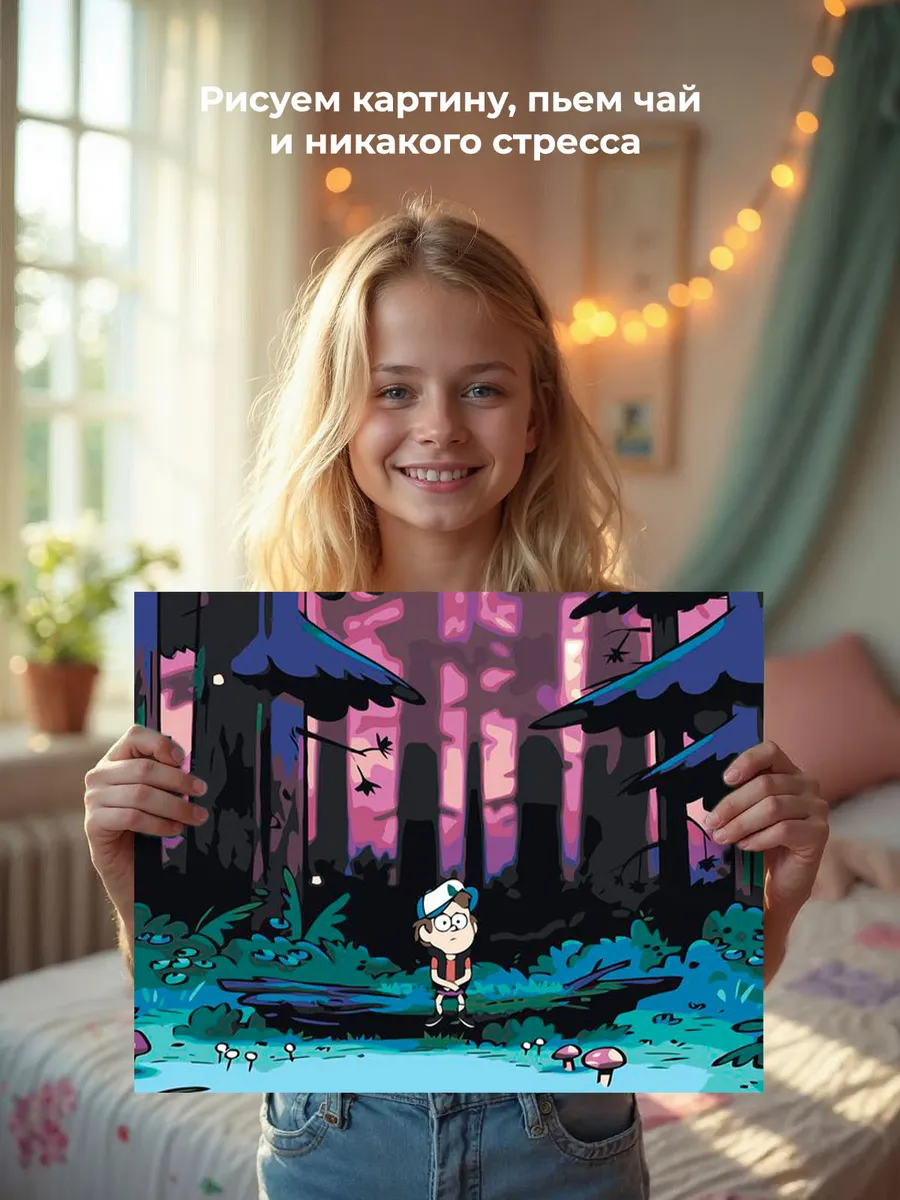 Картина по номерам «Гравити Фолз Фолс: Диппер в лесу, ночь» — картинка 7