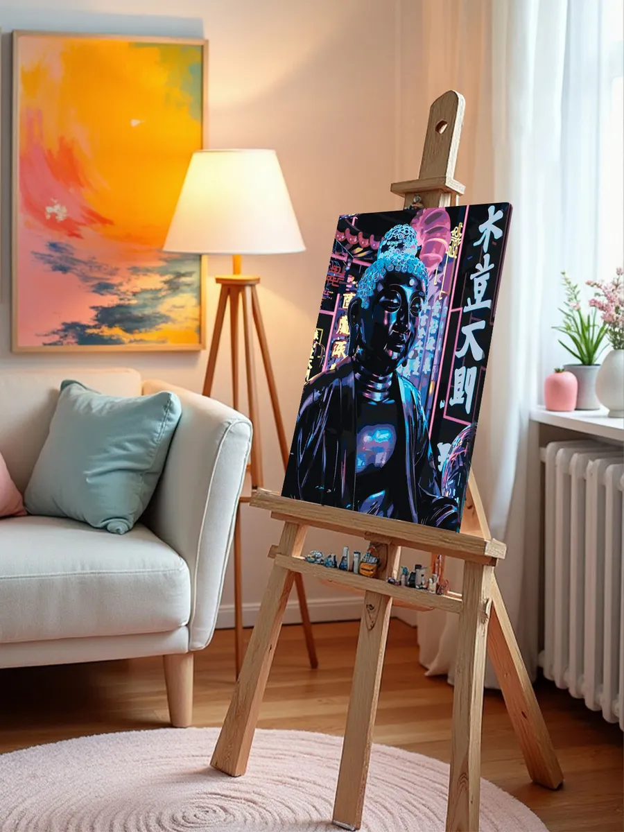 Картина по номерам «Религия буддизм: Будда киберпанк, неон» — картинка 10