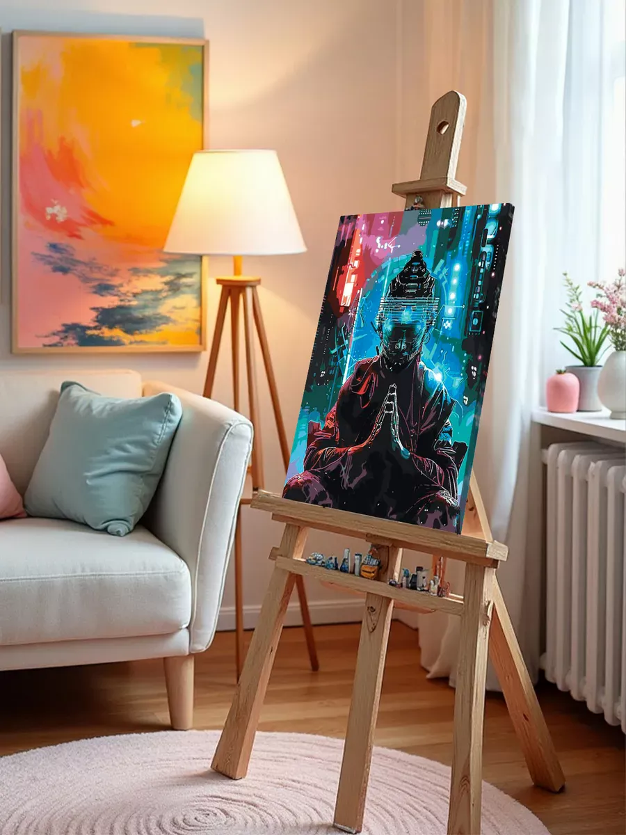 Картина по номерам «Религия буддизм: Будда киберпанк, неон» — картинка 10