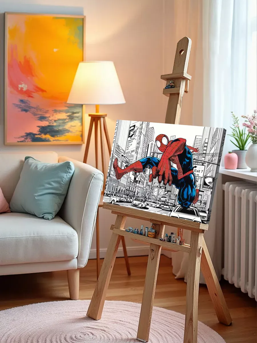 Картина по номерам «Человек паук Spiderman: чб арт, город» — картинка 9