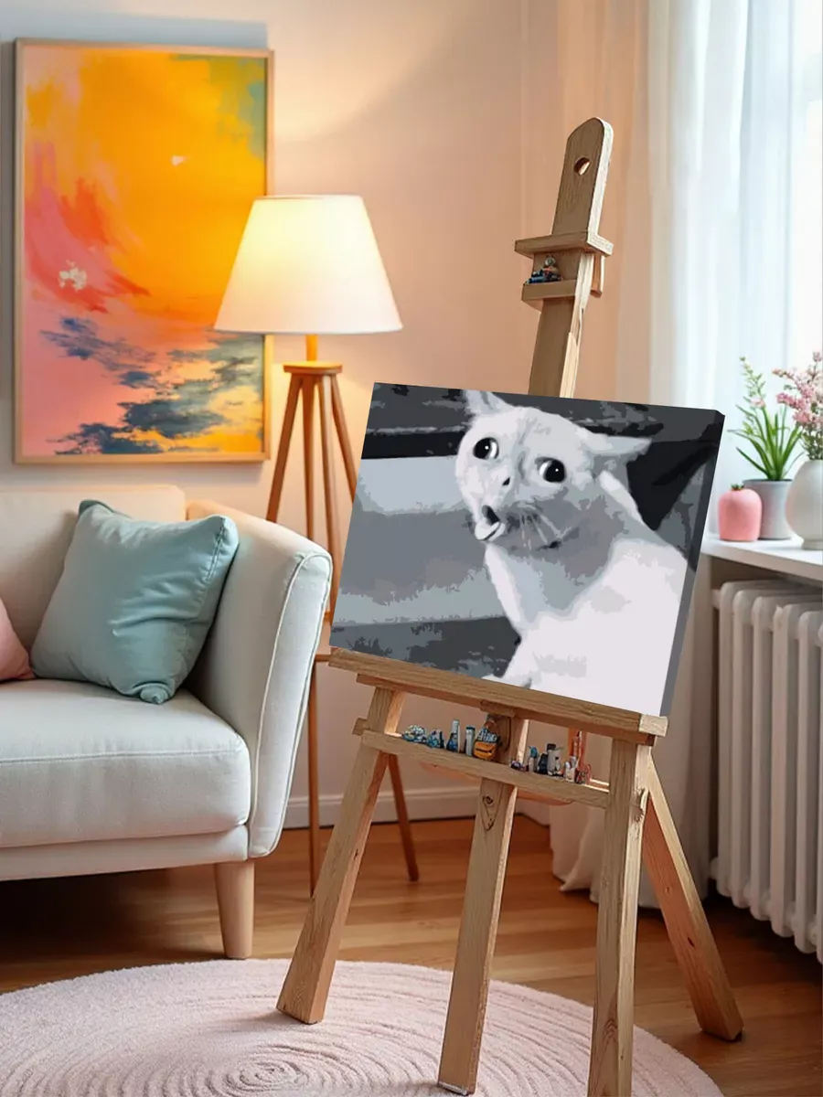 Картина по номерам «Мем, коты из мемов: Белый кот чб 40x50» — картинка 9