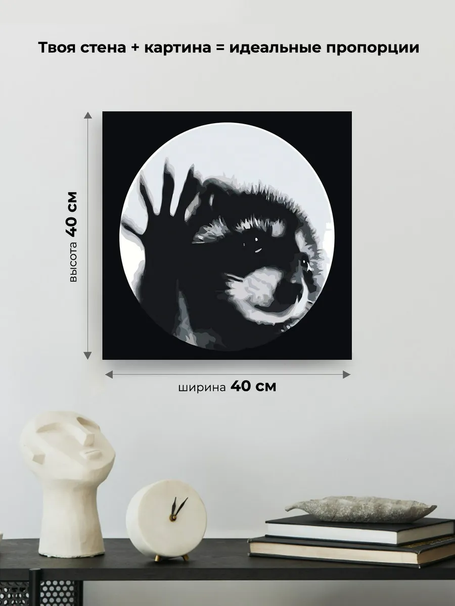 Картина по номерам «Мемы: Енот танцует Педро, чб 40х40» — картинка 3