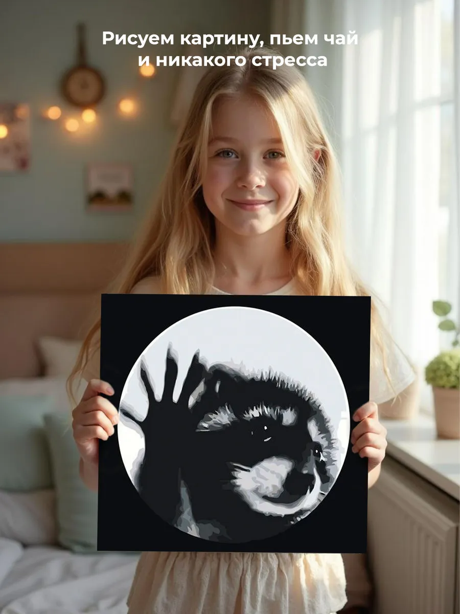 Картина по номерам «Мемы: Енот танцует Педро, чб 40х40» — картинка 6