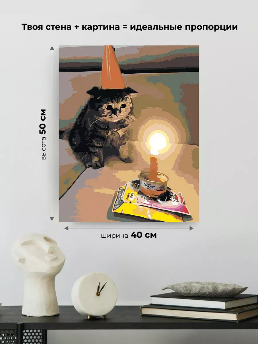 Картина по номерам «Мемы: Грустный кот, День рождения 40x50» — картинка 3
