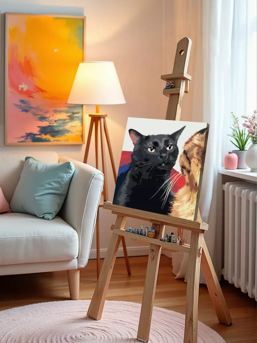Картина по номерам «Мем, коты из мемов: Черный кот слушает» — картинка 9