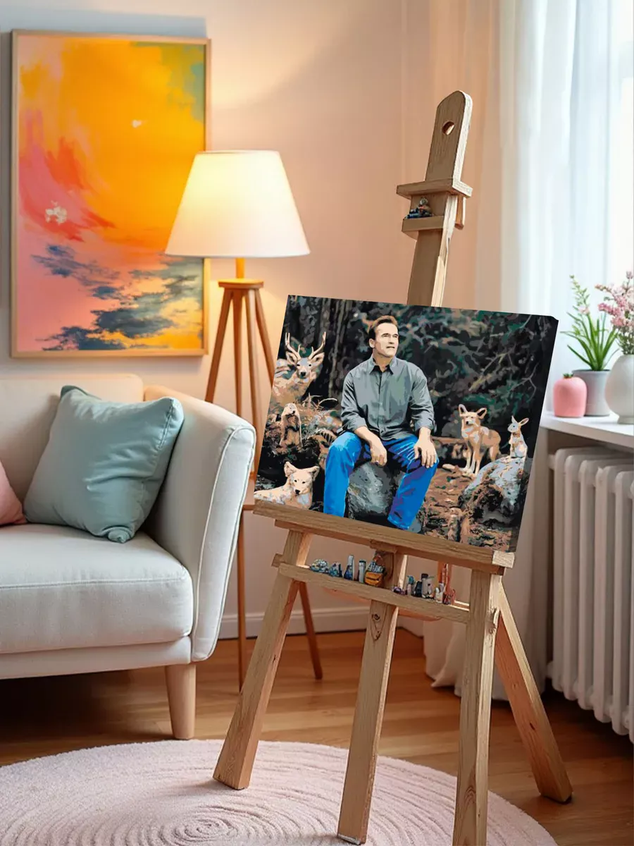 Картина по номерам «Мемы: Шварцнеггер и животные в лесу» — картинка 10