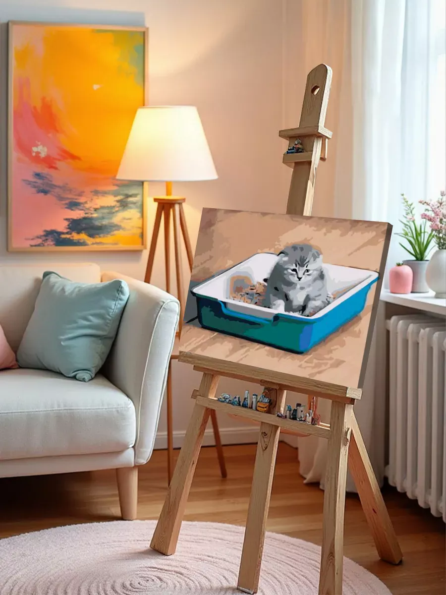 Картина по номерам «Мем, коты: Грустный котенок в лотке» — картинка 9