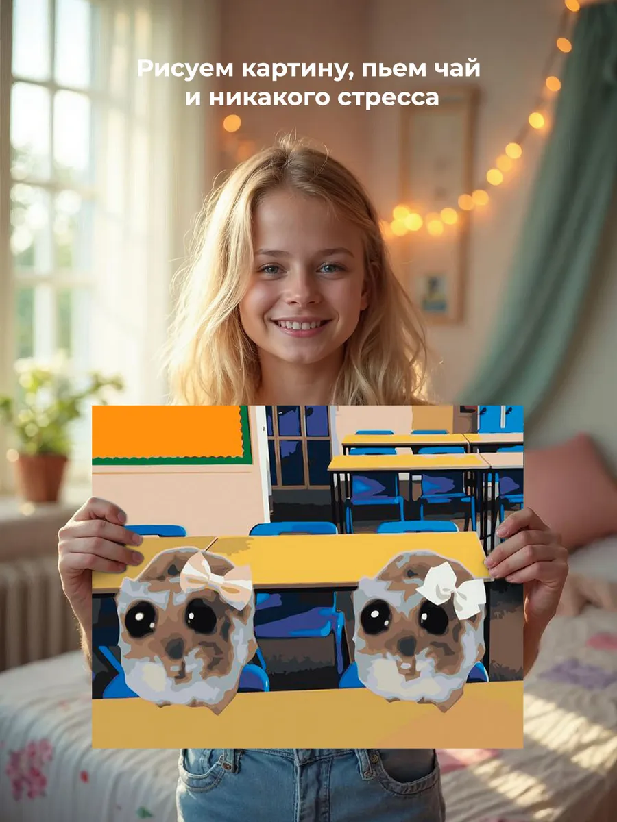 Картина по номерам «Мемы: Грустные хомяки на уроке в школе» — картинка 6