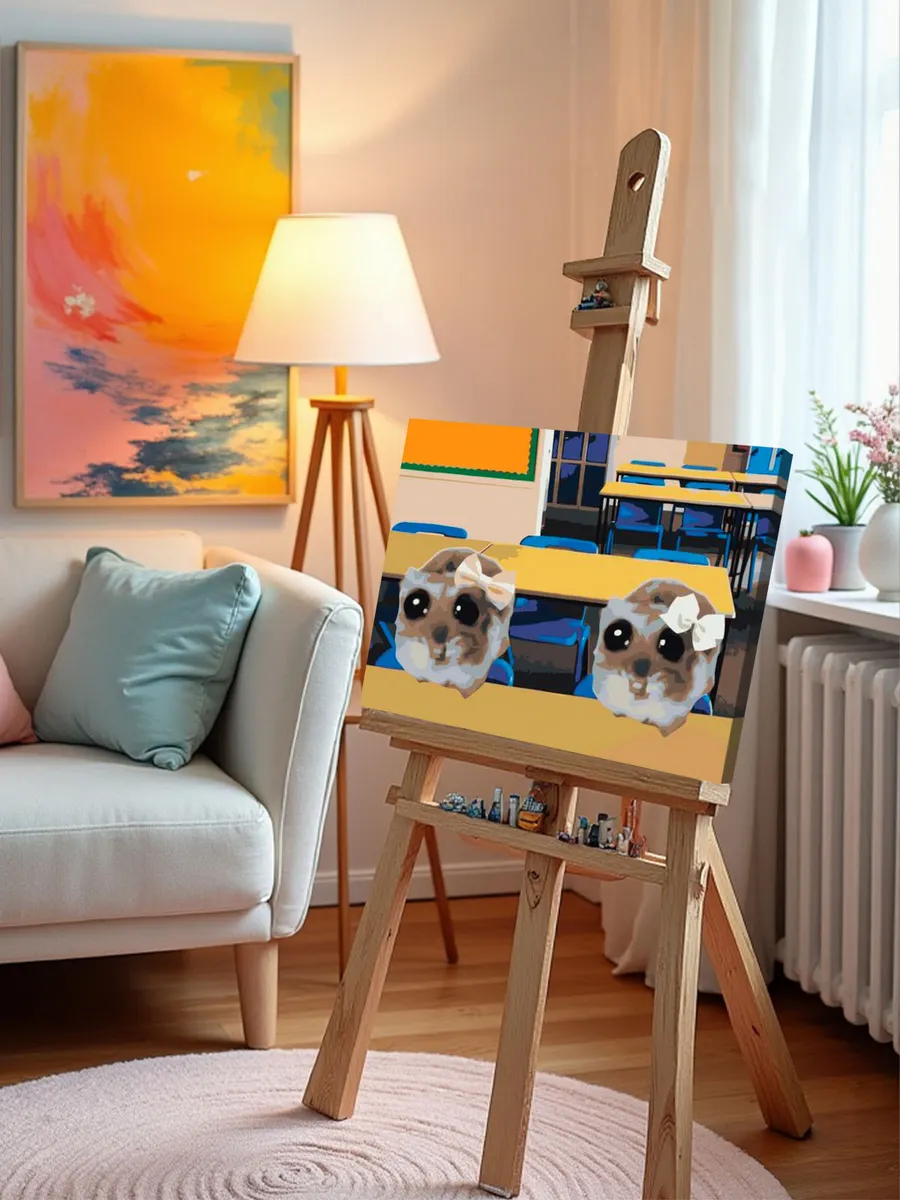 Картина по номерам «Мемы: Грустные хомяки на уроке в школе» — картинка 9