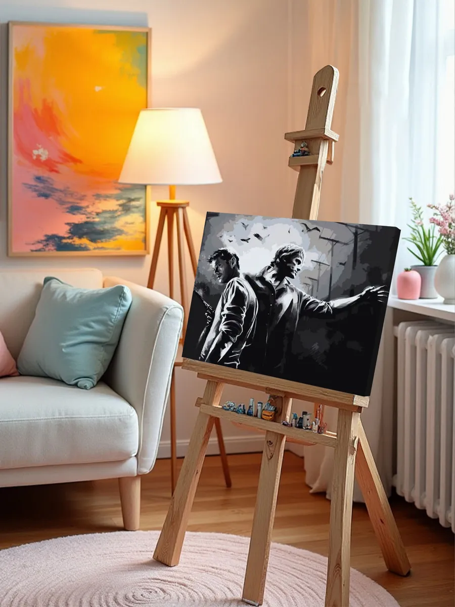 Картина по номерам «Сверхъестественное: Дин и Сэм, чб арт» — картинка 9