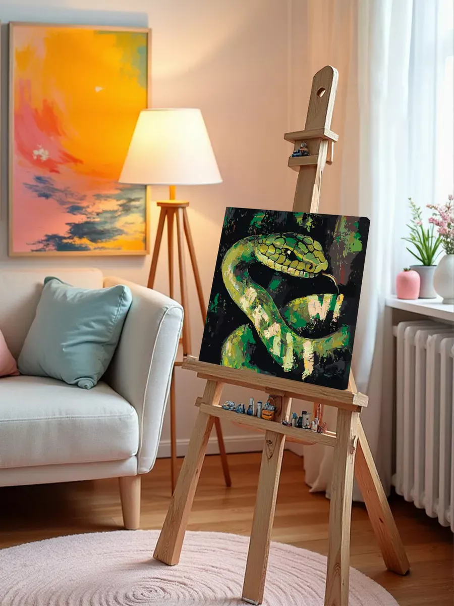 Картина по номерам «Зеленая змея Арт, Новый год, животные» — картинка 9