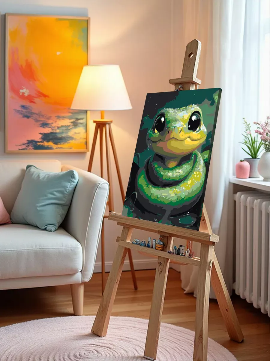 Картина по номерам «Зеленая змея в лесу, Новый год, животные» — картинка 9