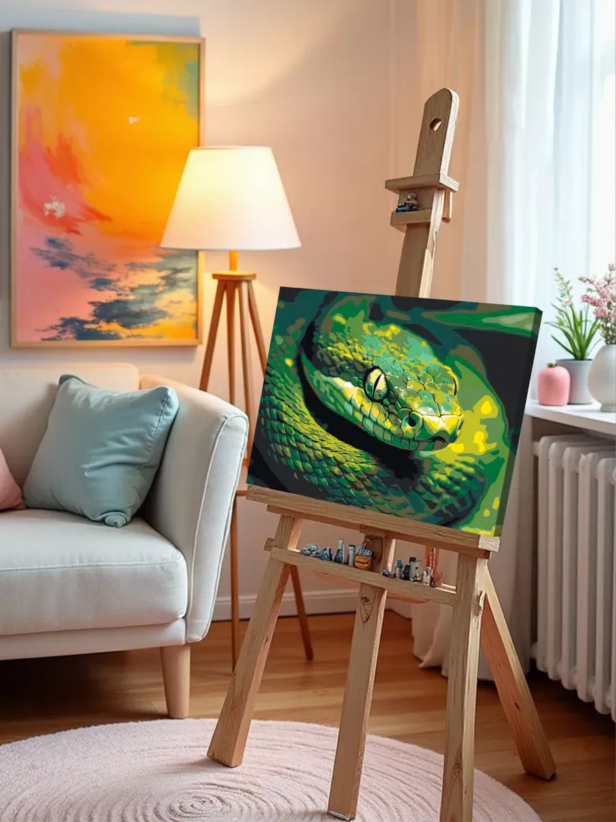 Картина по номерам «Зеленая змея, Символ года, животные» — картинка 9