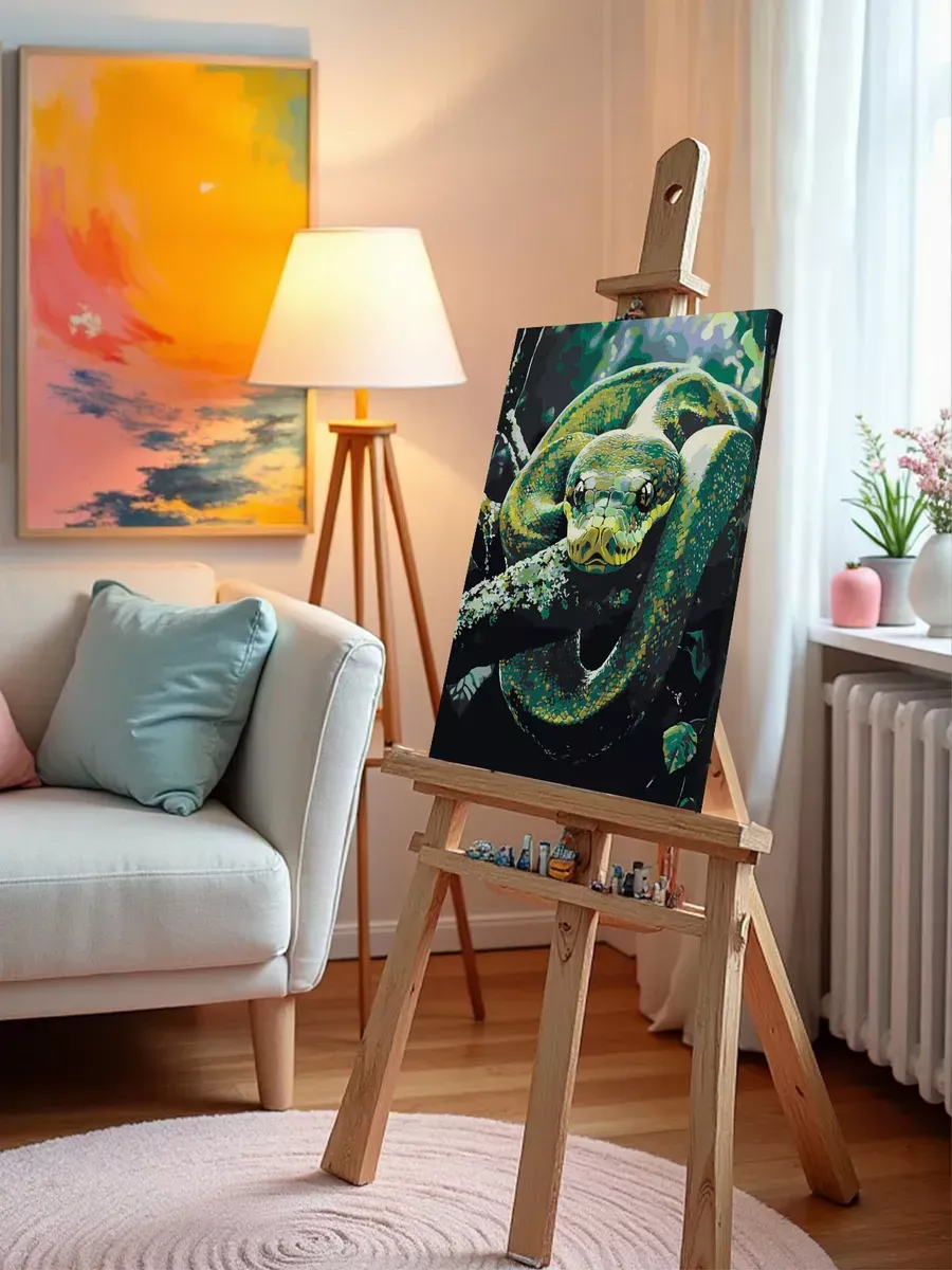 Картина по номерам «Зеленая змея в лесу, Новый год, животные» — картинка 10