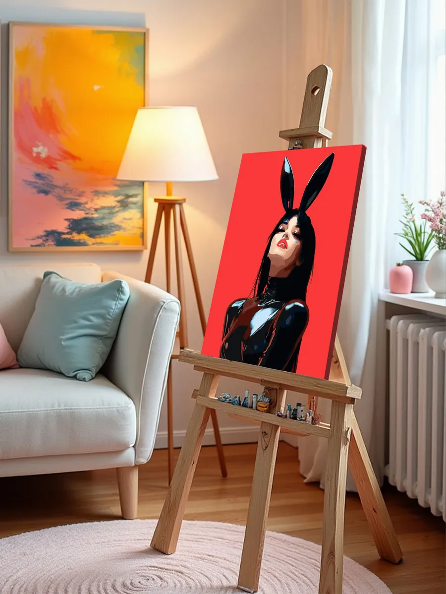 Картина по номерам «Девушка в латексе с ушками, бдсм 40x50» — картинка 10