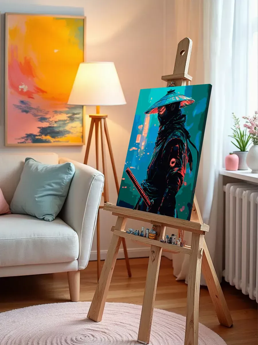 Картина по номерам «Япония, Азия: самурай киберпанк, неон» — картинка 10