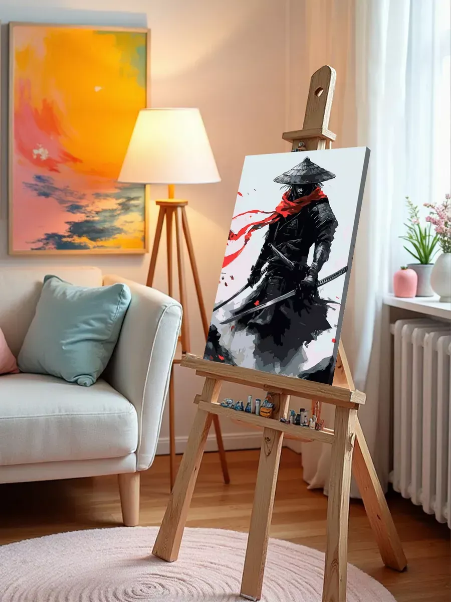 Картина по номерам «Япония, Азия: воин самурай монохром, чб» — картинка 10