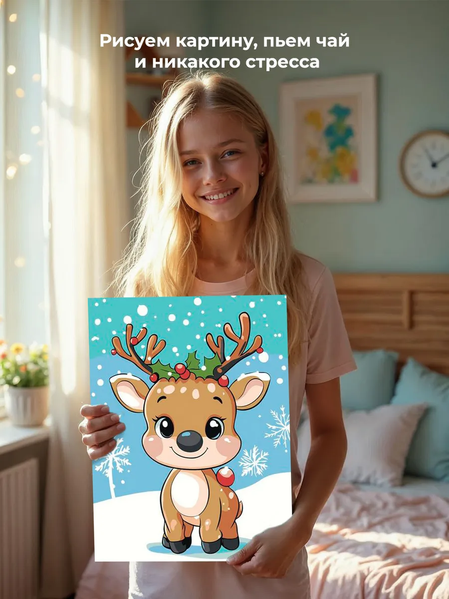 Картина по номерам «Детская, для детей: олененок, Новый год» — картинка 6