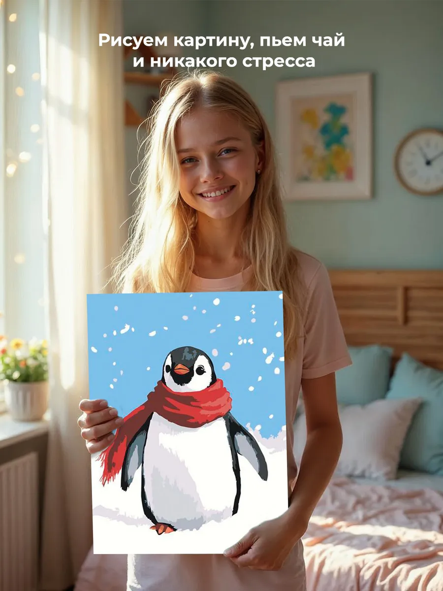 Картина по номерам «Детская, для детей: пингвин на снегу» — картинка 6