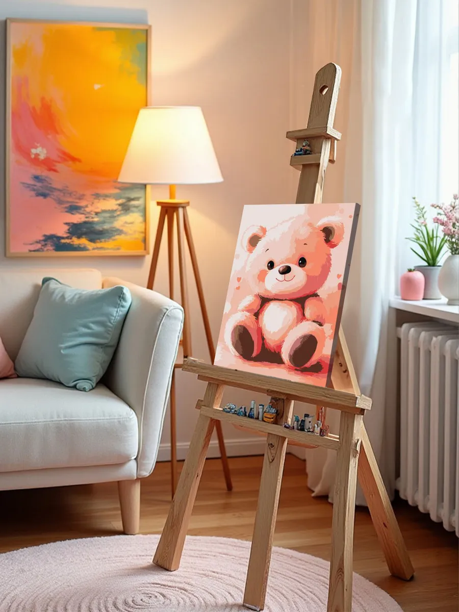 Картина по номерам «Детская, для детей: розовый медвежонок» — картинка 10