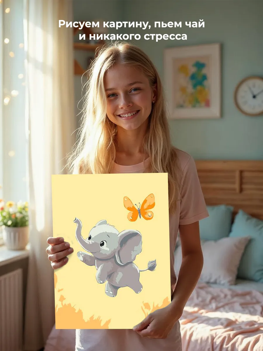Картина по номерам «Детская, для детей: слон и бабочка» — картинка 6
