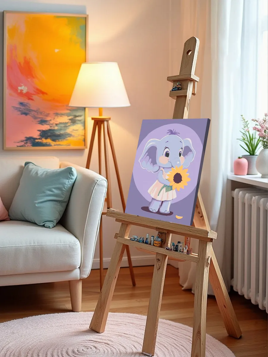 Картина по номерам «Детская, для детей: слоненок и подсолнух» — картинка 9
