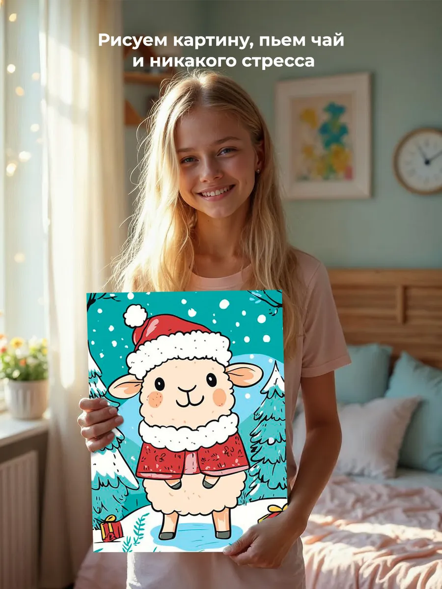 Картина по номерам «Детская, для детей: новогодняя овечка» — картинка 7
