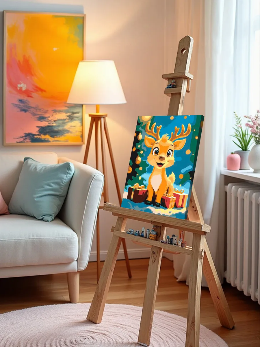 Картина по номерам «Детская, для детей: новогодний олененок» — картинка 9