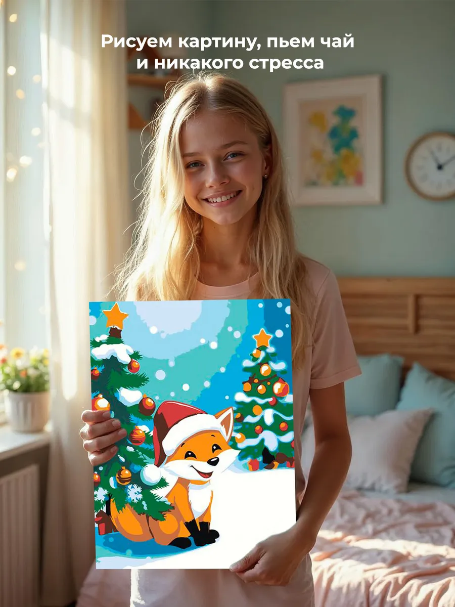 Картина по номерам «Детская, для детей: лиса под ёлкой» — картинка 6