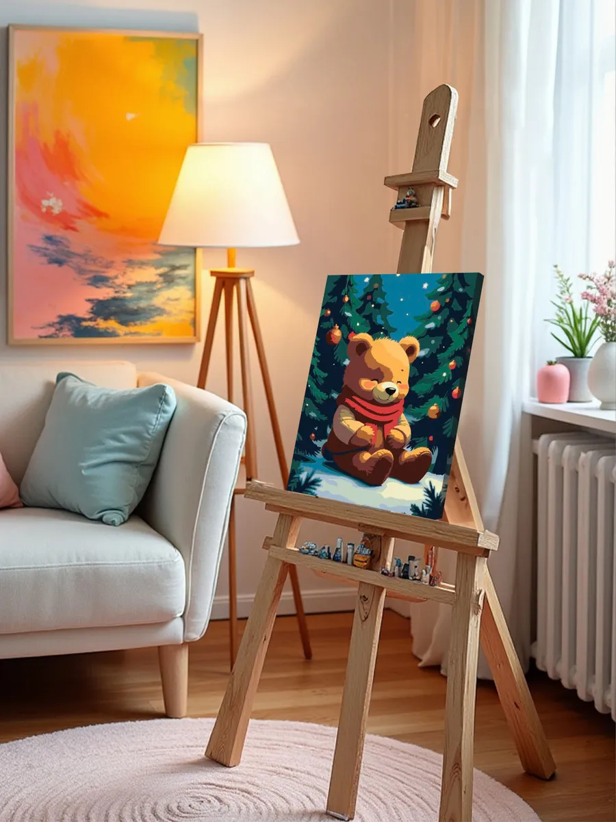 Картина по номерам «Детская: мишка и ёлки, новогодняя 30x40» — картинка 9