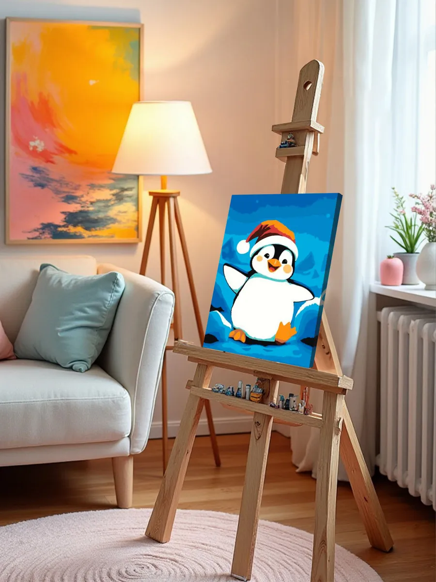 Картина по номерам «Детская: веселый пингвин в колпаке» — картинка 9