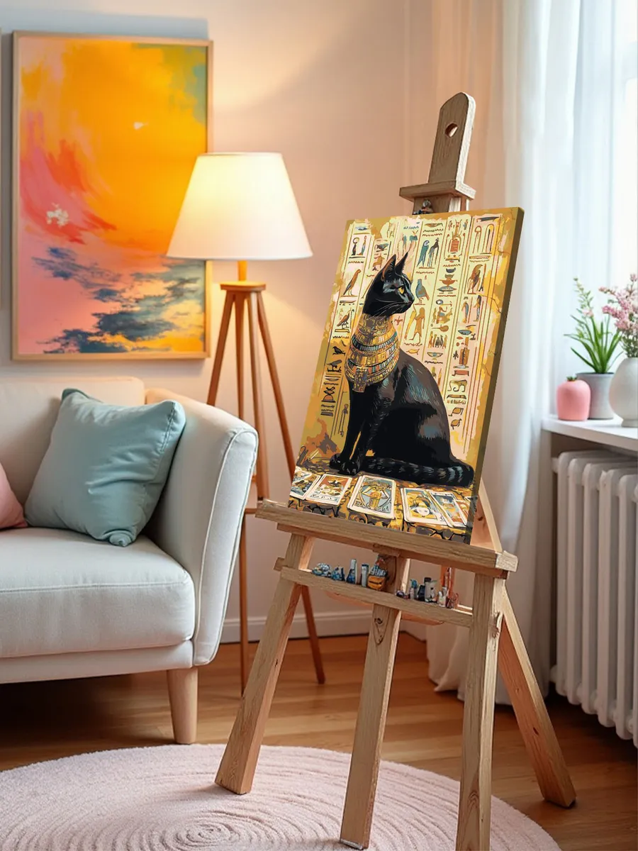 Картина по номерам «Египет: черная кошка таро, богиня Бастет» — картинка 10