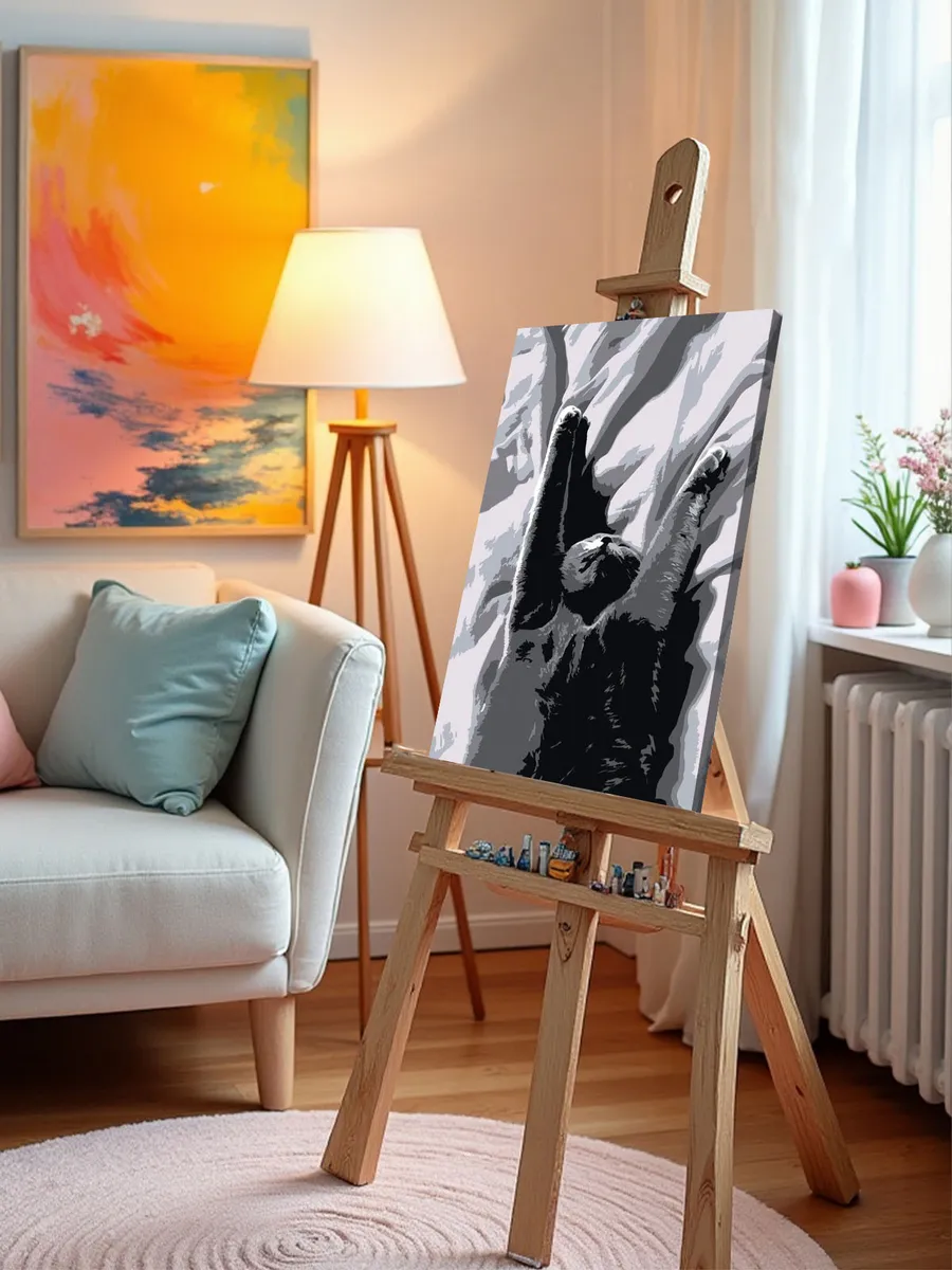 Картина по номерам «Кошки: британский кот на кровати чб» — картинка 10