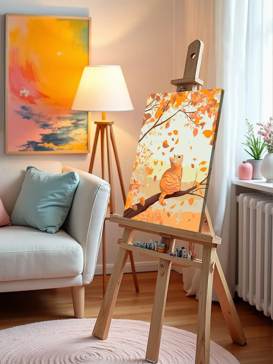 Картина по номерам «Осень: рыжий кот и падающие листья» — картинка 10