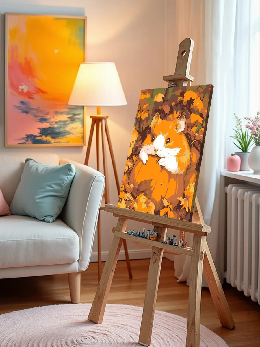 Картина по номерам «Осень: хомяк и маленькая тыква 40х50» — картинка 9