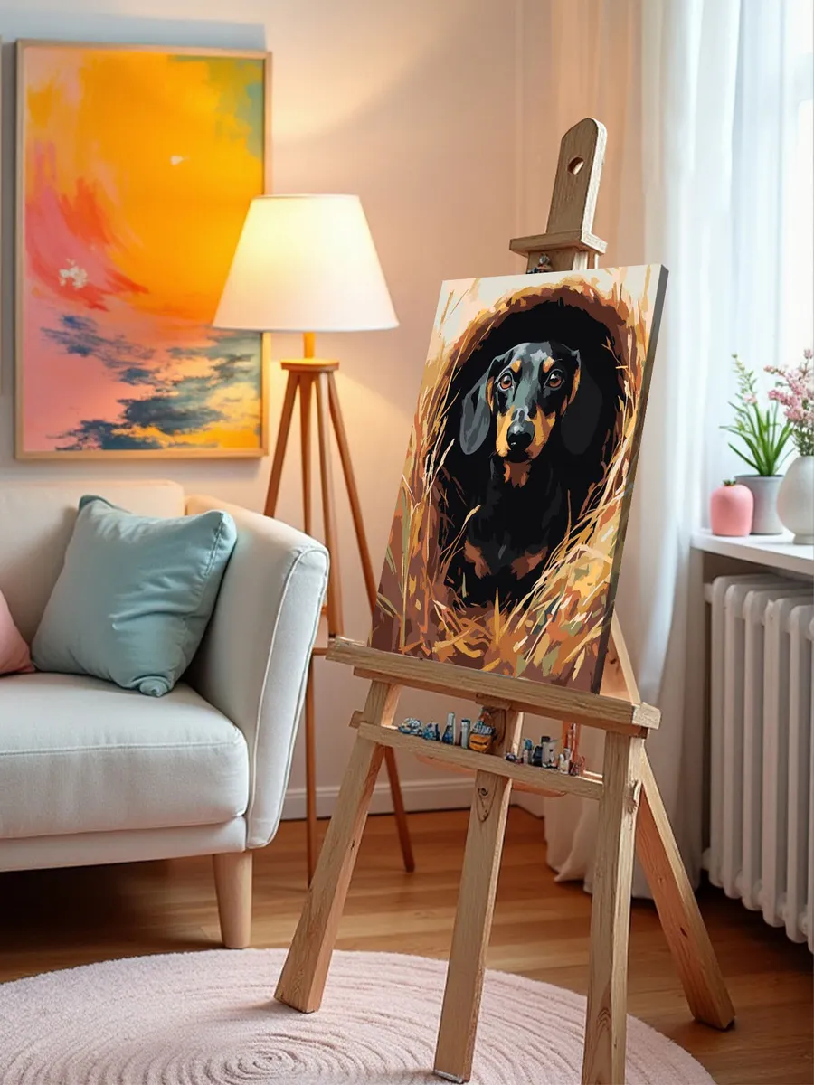 Картина по номерам «Собаки: такса в кроличьей норе 40х50» — картинка 9