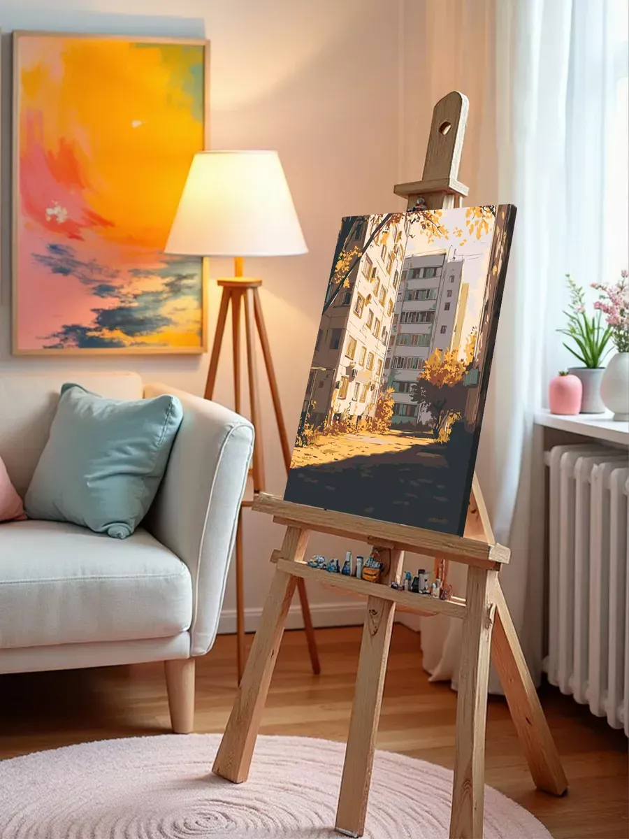 Картина по номерам «Панельки родные, золотая осень в городе» — картинка 9