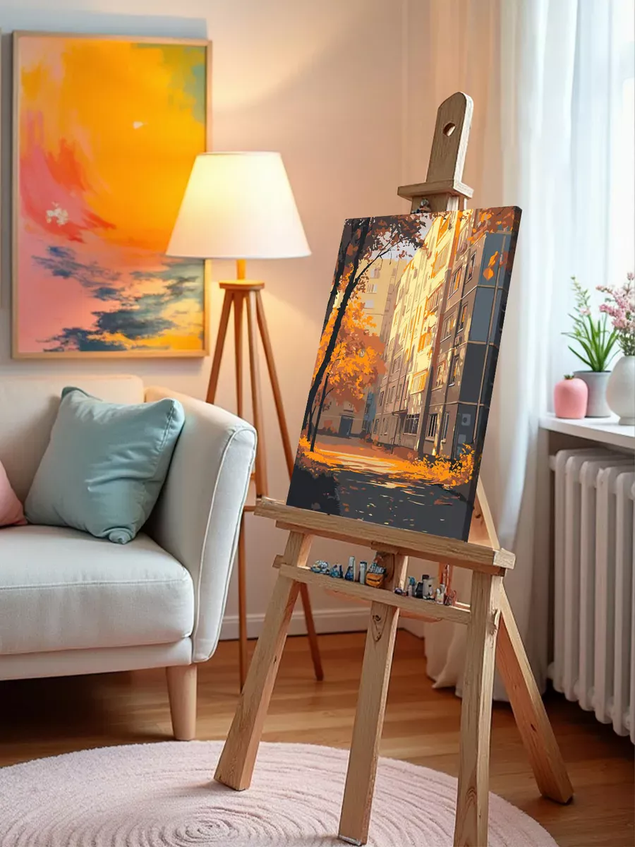 Картина по номерам «Панельки родные, золотая осень в городе» — картинка 9