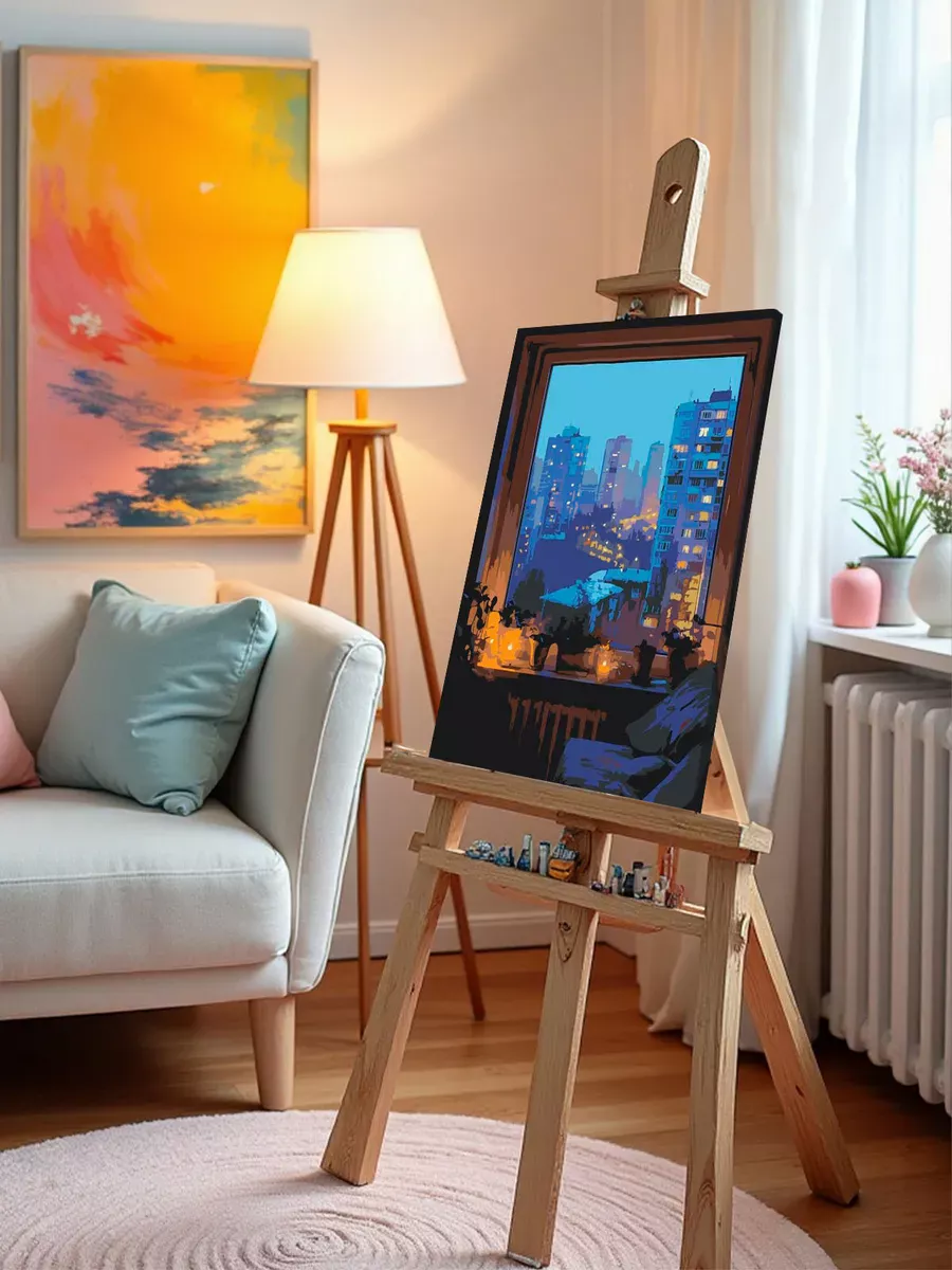 Картина по номерам «Панельки родные, вид за окном ночью» — картинка 9